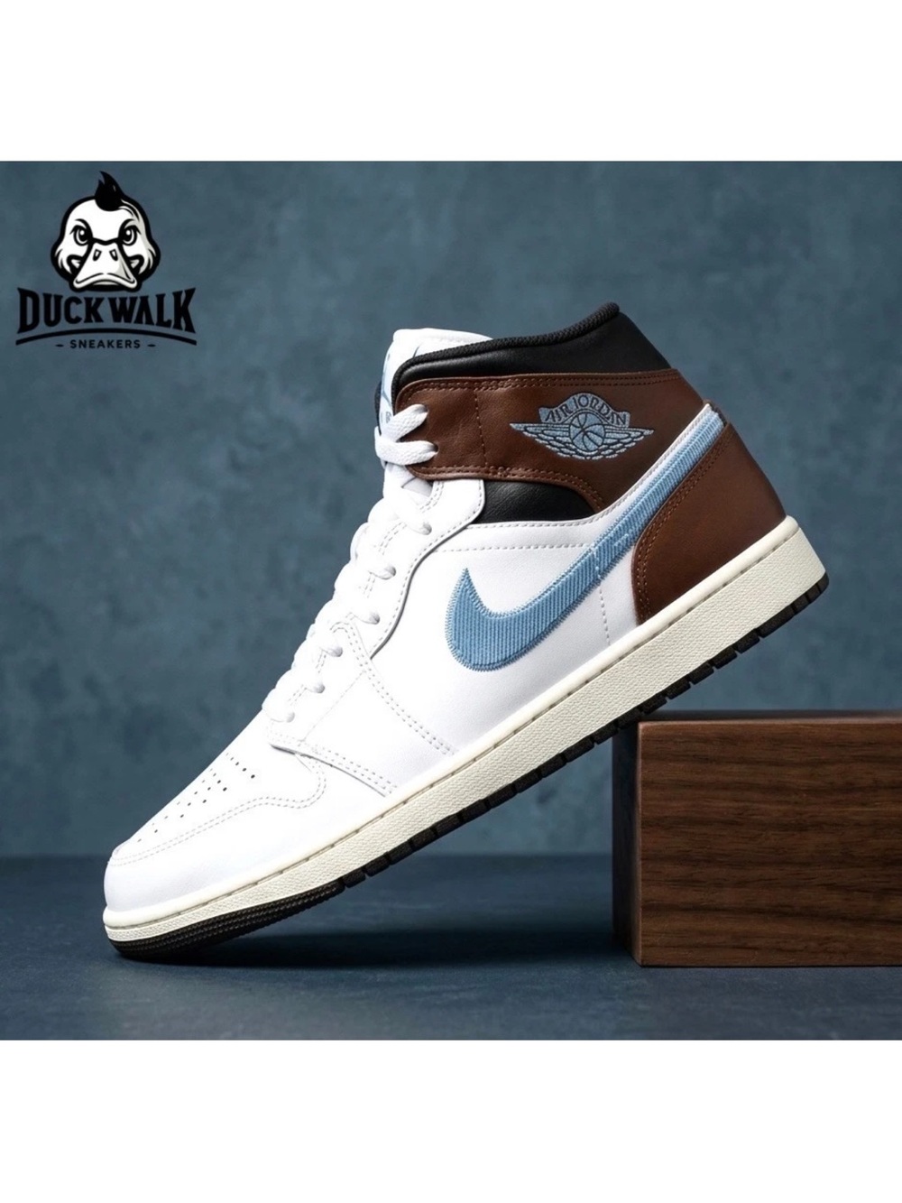 Nike Air Jordan 1 Mid SE White Blue Grey Black Sail FQ7831-142 Men's Size 12 NEW